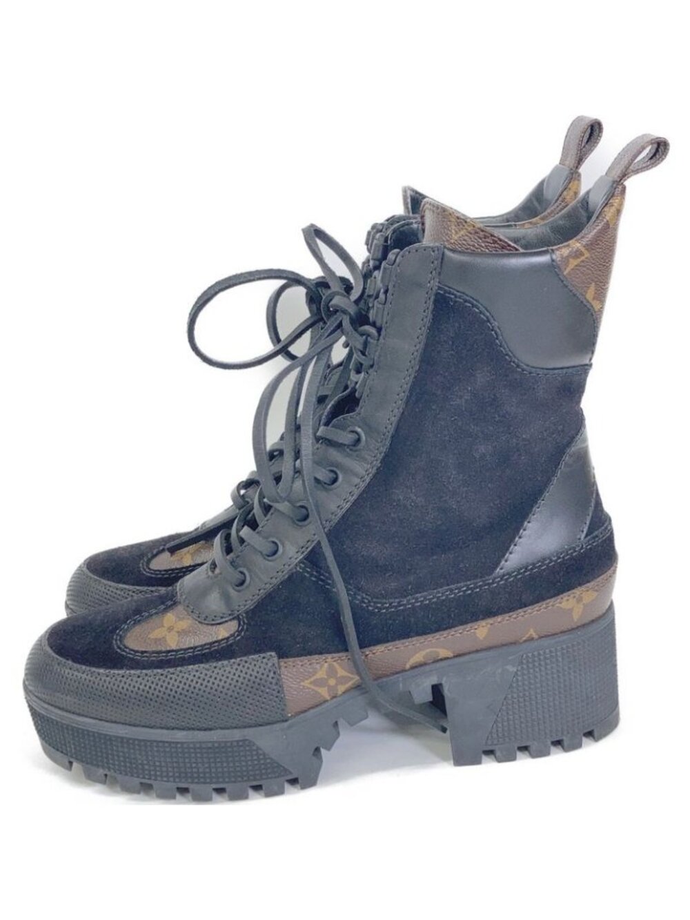 Louis Vuitton Monogram Canvas Suede Ankle Boots 36.5 Brown Black - Picture 2 of 8